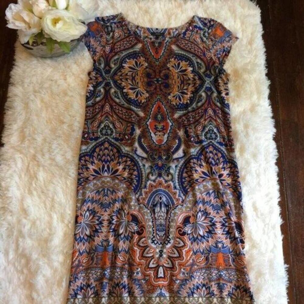 R&K Women's Vibrant Paisley Midi Dress - SIze L
